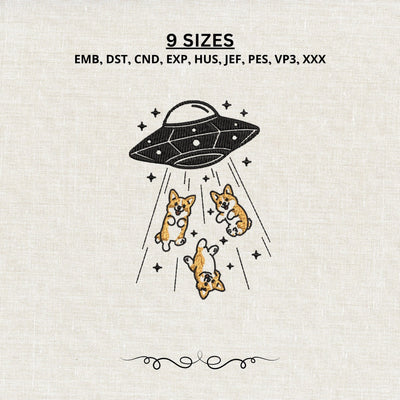 UFO Corgi Abduction Machine Embroidery Design PES DST Stitch Files Pattern Embroidery/Applique DESIGNS PatternFeed8 