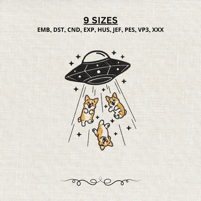 UFO Corgi Abduction Machine Embroidery Design PES DST Stitch Files Pattern Embroidery/Applique DESIGNS PatternFeed8 