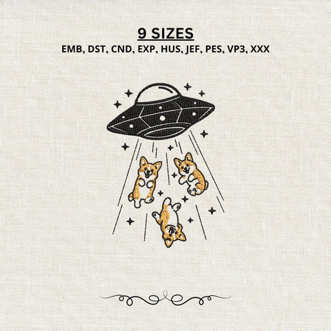UFO Corgi Abduction Machine Embroidery Design PES DST Stitch Files Pattern Embroidery/Applique DESIGNS PatternFeed8 