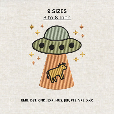 UFO Cow Abduction Machine Embroidery Design – Alien Flying Saucer Space Embroidery File Embroidery/Applique DESIGNS PatternFeed8 