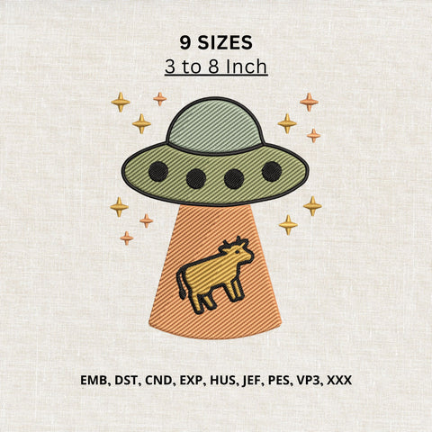 UFO Cow Abduction Machine Embroidery Design – Alien Flying Saucer Space Embroidery File Embroidery/Applique DESIGNS PatternFeed8 