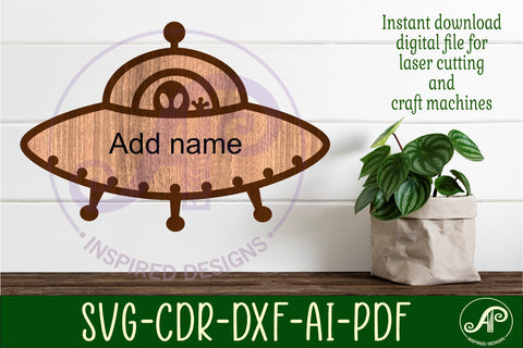 UFO outline two layer name sign SVG APInspireddesigns 