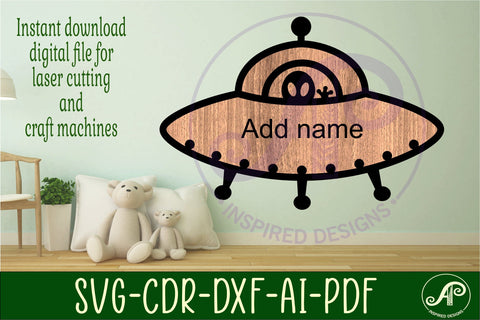 UFO outline two layer name sign SVG APInspireddesigns 