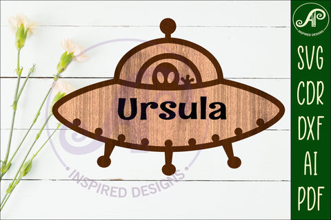 UFO outline two layer name sign SVG APInspireddesigns 