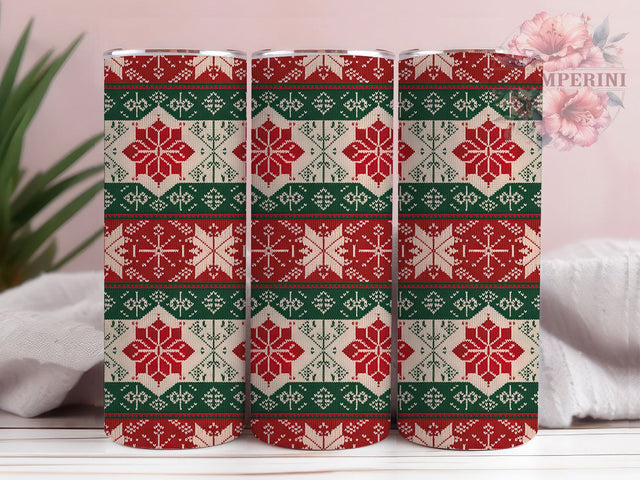 Ugly Christmas Sweater Snowflake Tumbler, Snowflake Holiday Wrap, 20Oz Skinny Tumbler, Festive Knit Sublimation, Cozy Winter Sweater Design, Funny Christmas Tumbler, Rustic Holiday Wrap Sublimation Li Zamperini 