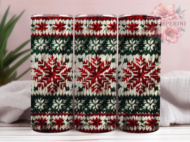 Ugly Christmas Sweater Snowflake Tumbler, Snowflake Holiday Wrap, 20Oz Skinny Tumbler, Festive Knit Sublimation, Cozy Winter Sweater Design, Funny Christmas Tumbler, Rustic Holiday Wrap Sublimation Li Zamperini 