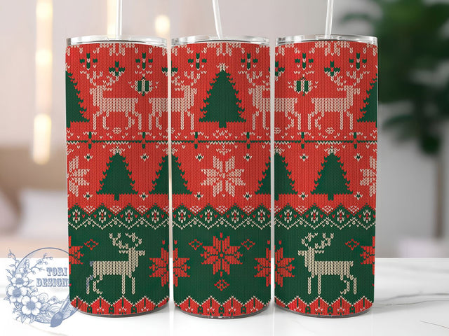 Ugly Sweater Christmas Tumbler, Deer and Trees Wrap, Festive Knit Sublimation Design, 20oz Holiday Sweater Tumbler, Whimsical Reindeer Mug, Cozy Christmas Cup, Nordic Sweater Pattern Art Sublimation ToriDesigns 