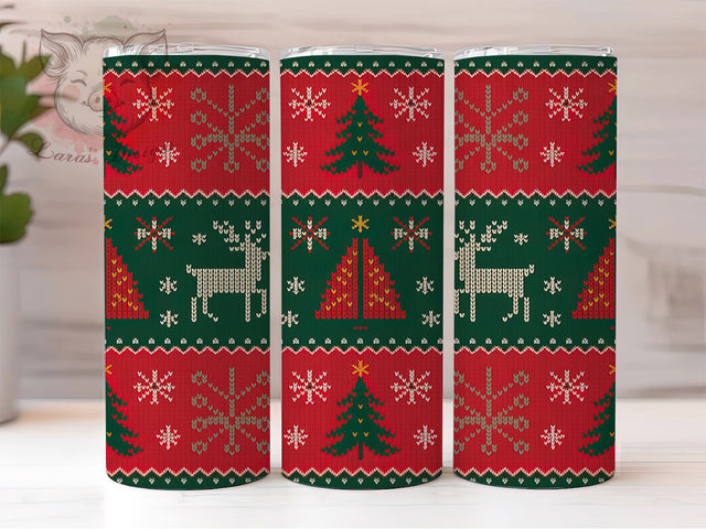 Ugly Sweater Deer Christmas Tumbler, Christmas Tree Sublimation Design, Festive Holiday Sweater Art, 20oz Christmas Tumbler, Whimsical Deer Mug, Cozy Sweater Cup, Seasonal Holiday Wrap Sublimation Lara' s Designs 