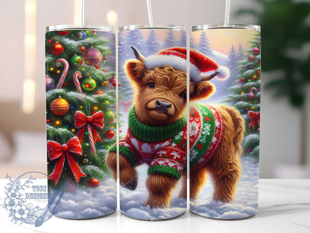 Ugly Sweater Highland Cow Christmas Tumbler, Baby Cow Christmas Wrap, 20oz Tumbler Sublimation, Festive Ugly Sweater Design, Cute Farm Animal Holiday Sublimation, Rustic Christmas Cow Tumbler, Cozy Winter Sublimation ToriDesigns 