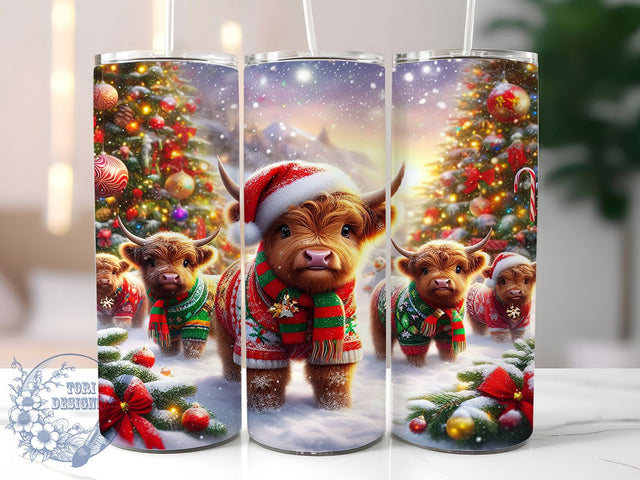 Ugly Sweater Highland Cow Christmas Tumbler, Baby Cow Christmas Wrap, 20oz Tumbler Sublimation, Festive Ugly Sweater Design, Cute Farm Animal Holiday Sublimation, Rustic Christmas Cow Tumbler, Cozy Winter Sublimation ToriDesigns 