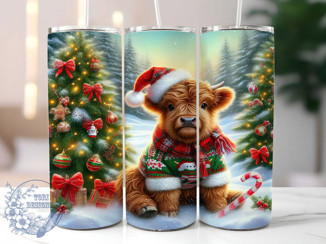 Ugly Sweater Highland Cow Christmas Tumbler, Baby Cow Christmas Wrap, 20oz Tumbler Sublimation, Festive Ugly Sweater Design, Cute Farm Animal Holiday Sublimation, Rustic Christmas Cow Tumbler, Cozy Winter Sublimation ToriDesigns 