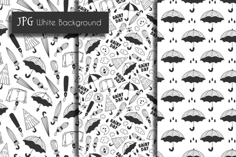 Umbrella Doodle Seamless Patterns JPG PNG EPS Digital Pattern Rin Green 