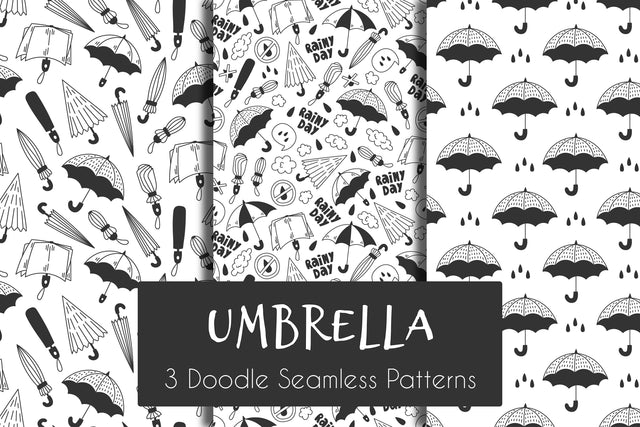 Umbrella Doodle Seamless Patterns JPG PNG EPS Digital Pattern Rin Green 