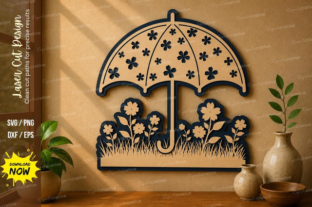 Umbrella Flower Scene laser cut svg File SVG Regulrcrative 