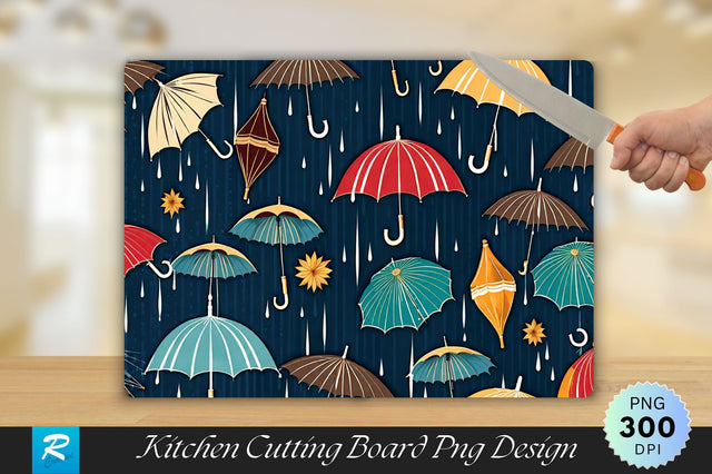 Umbrellas Rain Cutting Board Sublimation Regulrcrative 