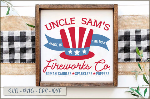 Uncle sam's made in the usa fireworks co. roman candles sparklers poppers Sign SVG SVG Shetara Begum 