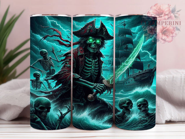 Undead Pirate Skeleton Skull Tumbler, Skeleton Crew Wrap, Pirate Skull PNG, 20oz Sublimation Design, Haunted Ship Cup, Gothic Pirate Art, Cursed Treasure Tumbler Sublimation Li Zamperini 