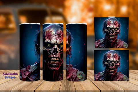 Undead Zombie 20 oz Tumbler Wrap | Halloween 20 oz Skinny Tumbler Wrap Sublimation Zombie Design Sublimation Sublimatiz Designs 