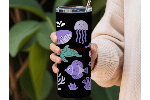 Undersea Creatures 20oz Tumbler Wrap Sublimation DesignSVG 