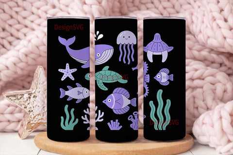 Undersea Creatures 20oz Tumbler Wrap Sublimation DesignSVG 