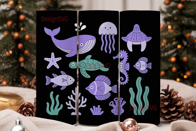 Undersea Creatures 20oz Tumbler Wrap Sublimation DesignSVG 