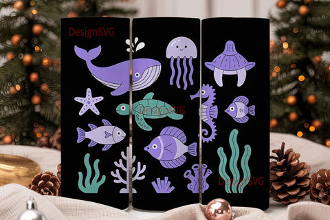 Undersea Creatures 20oz Tumbler Wrap Sublimation DesignSVG 