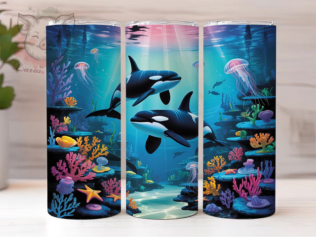 Undersea Ocean Whale Tumbler, Ocean Seamless Wrap, Marine Life Design, Sublimation Cup, 20oz Skinny Tumbler, Ocean Lover Drinkware, Whale Ocean Style Sublimation Lara' s Designs 