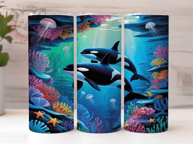 Undersea Ocean Whale Tumbler, Ocean Seamless Wrap, Marine Life Design, Sublimation Cup, 20oz Skinny Tumbler, Ocean Lover Drinkware, Whale Ocean Style Sublimation Lara' s Designs 