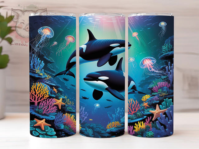 Undersea Ocean Whale Tumbler, Ocean Seamless Wrap, Marine Life Design, Sublimation Cup, 20oz Skinny Tumbler, Ocean Lover Drinkware, Whale Ocean Style Sublimation Lara' s Designs 