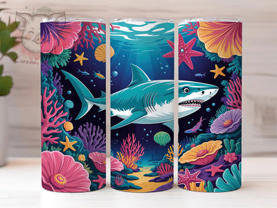 Undersea Shark Ocean Tumbler, Under The Sea, Ocean Theme, Marine Life, Bold Style, 20Oz Tumbler, Sublimation Wrap Sublimation Lara' s Designs 