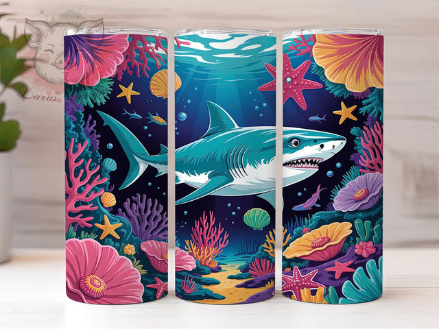 Undersea Shark Ocean Tumbler, Under The Sea, Ocean Theme, Marine Life, Bold Style, 20Oz Tumbler, Sublimation Wrap Sublimation Lara' s Designs 