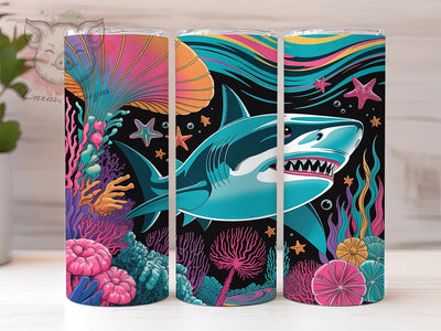 Undersea Shark Ocean Tumbler, Under The Sea, Ocean Theme, Marine Life, Bold Style, 20Oz Tumbler, Sublimation Wrap Sublimation Lara' s Designs 