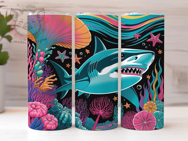 Undersea Shark Ocean Tumbler, Under The Sea, Ocean Theme, Marine Life, Bold Style, 20Oz Tumbler, Sublimation Wrap Sublimation Lara' s Designs 