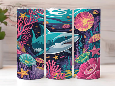 Undersea Shark Ocean Tumbler, Under The Sea, Ocean Theme, Marine Life, Bold Style, 20Oz Tumbler, Sublimation Wrap Sublimation Lara' s Designs 