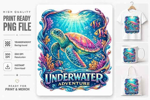Underwater Adventure Sea Turtle PNG Ocean Life Sublimation Design SVG BillahCrafts 