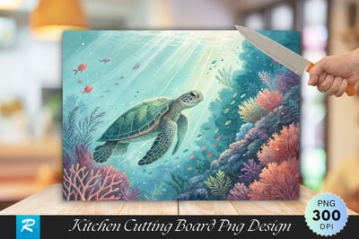 Underwater Dreamscape Turtle and Coral Designs Cutting Board PNG Design Sublimation Regulrcrative 