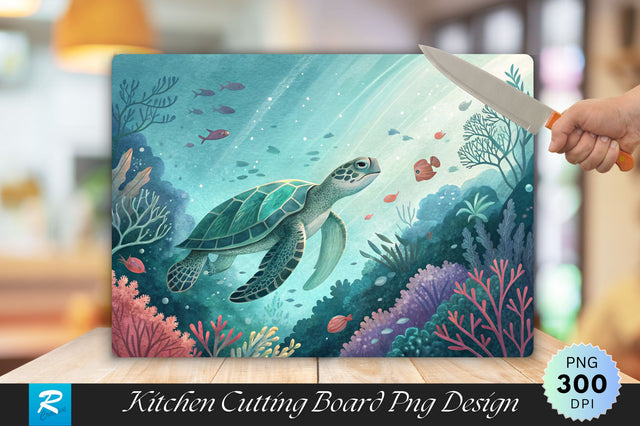 Underwater Dreamscape Turtle and Coral Designs Cutting Board PNG Design Sublimation Regulrcrative 