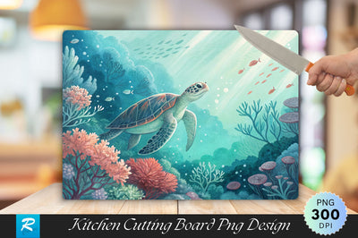 Underwater Dreamscape Turtle and Coral Designs Cutting Board PNG Design Sublimation Regulrcrative 