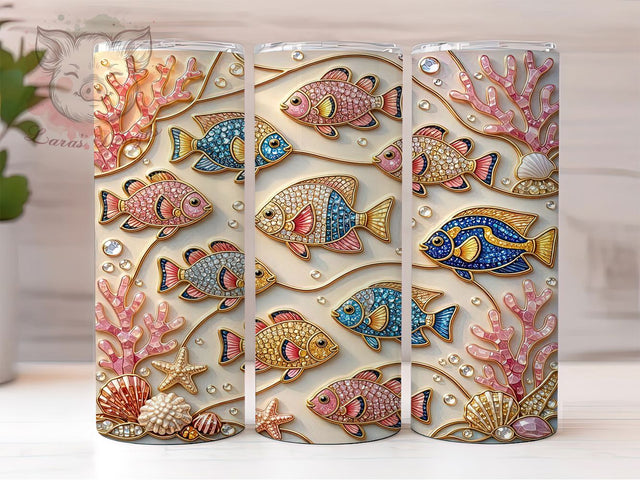 Underwater Gem Fish Glow 20oz Tumbler, Underwater Theme, Gem Motif, Fish Design, Glow Effect, Ocean Charm, Skinny Tumbler, Sublimation PNG Sublimation Lara' s Designs 