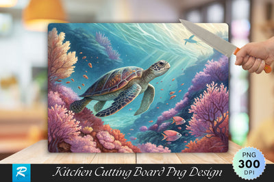Underwater Majesty Turtle Amidst Delicate Coral Cutting Board PNG Design Sublimation Regulrcrative 