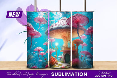 Underwater mushroom house fantasy landscape tumbler png Sublimation Regulrcrative 