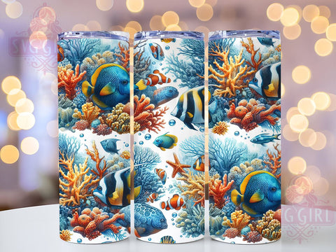 Underwater Ocean Fish 20oz Tumbler Wrap Sublimation Design, Straight Tapered Tumbler Wrap, Coral Reef Tumbler Png, Instant Digital Download Sublimation SvggirlplusArt 