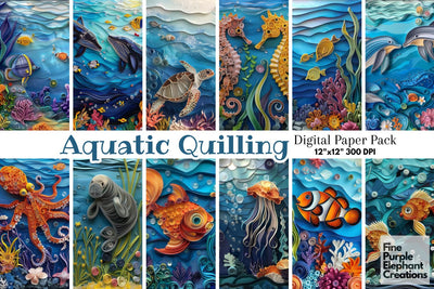 Underwater Quilling Pattern Digital Paper | Aquatic Animal Sublimation Digital Pattern Fine Purple Elephant Creations 