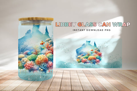 Underwater Scene Libbey Glass Can Wrap, Aussie Coral Reef Sublimation BijouBay 