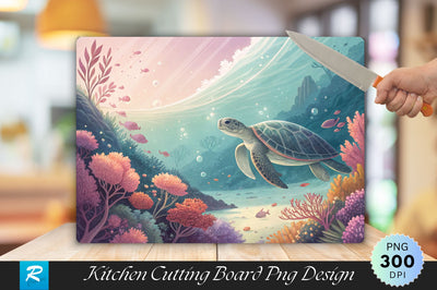 Underwater Serenity Turtle Among Glowing Flora Cutting Board PNG Design Sublimation Regulrcrative 