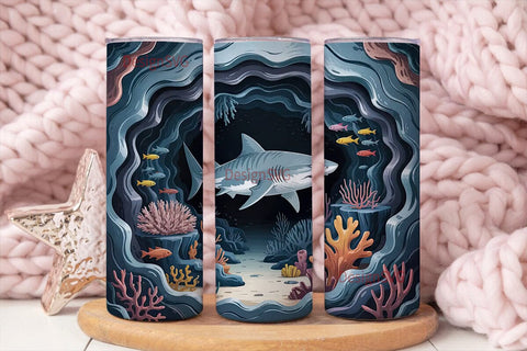 Underwater Shark Cave 20oz Tumbler Wrap Sublimation DesignSVG 