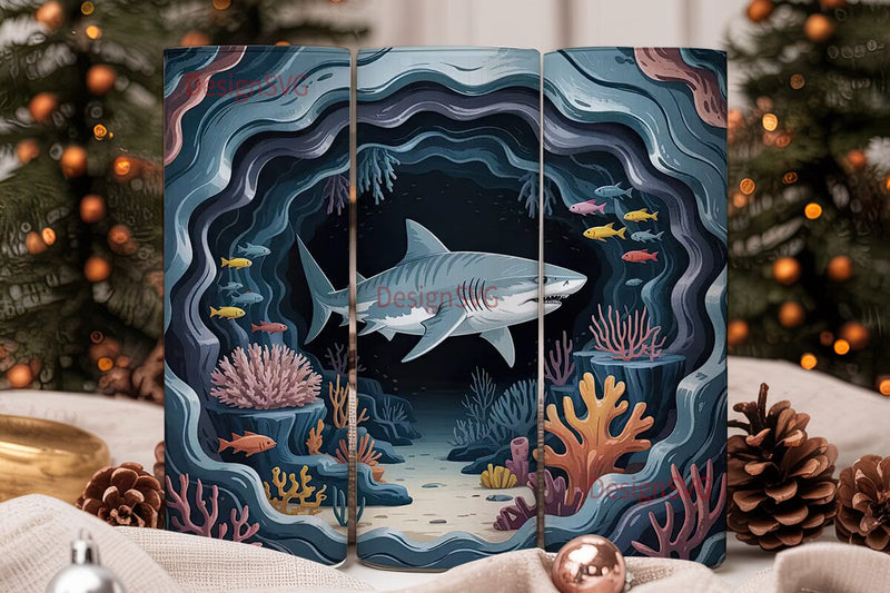 Underwater Shark Cave 20oz Tumbler Wrap Sublimation DesignSVG 