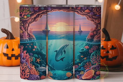 Underwater Sunset 20oz Tumbler Wrap Sublimation PixelChick 
