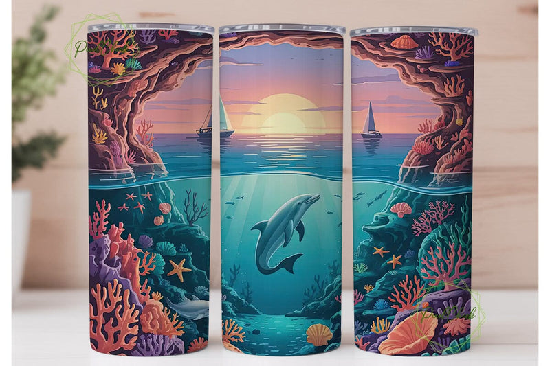 Underwater Sunset 20oz Tumbler Wrap Sublimation PixelChick 