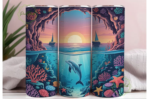 Underwater Sunset 20oz Tumbler Wrap Sublimation PixelChick 